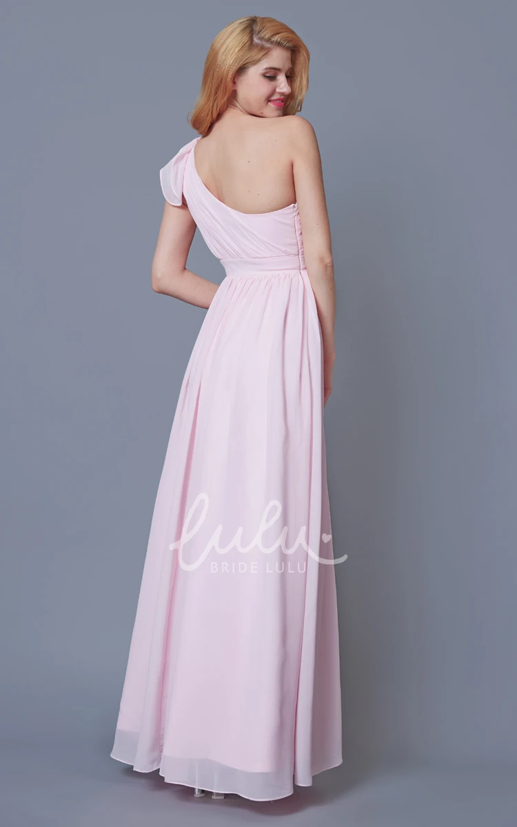 One Shoulder Chiffon Gown with Sash Modern Bridesmaid Dress