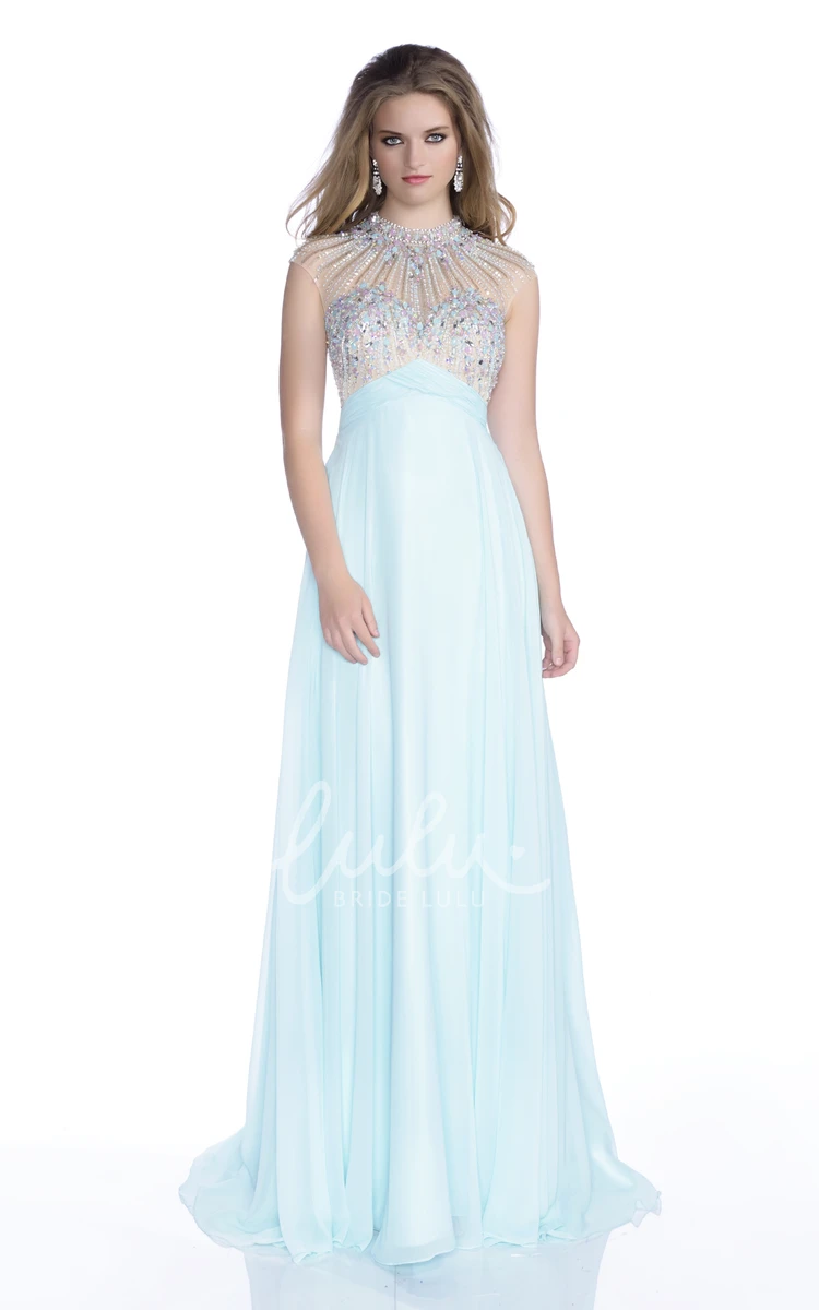 Cap Sleeve Chiffon Prom Dress with Rhinestone Bust Modern Bridesmaid Dress