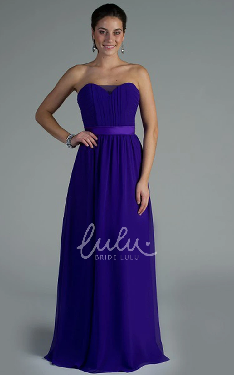 Illusion Sweetheart Chiffon Bridesmaid Dress with Satin Sash Long A-Line