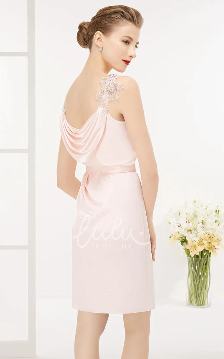 Knee Length Prom Dress with Applique Straps and Taffeta Cowl Top Unique Prom Dress
