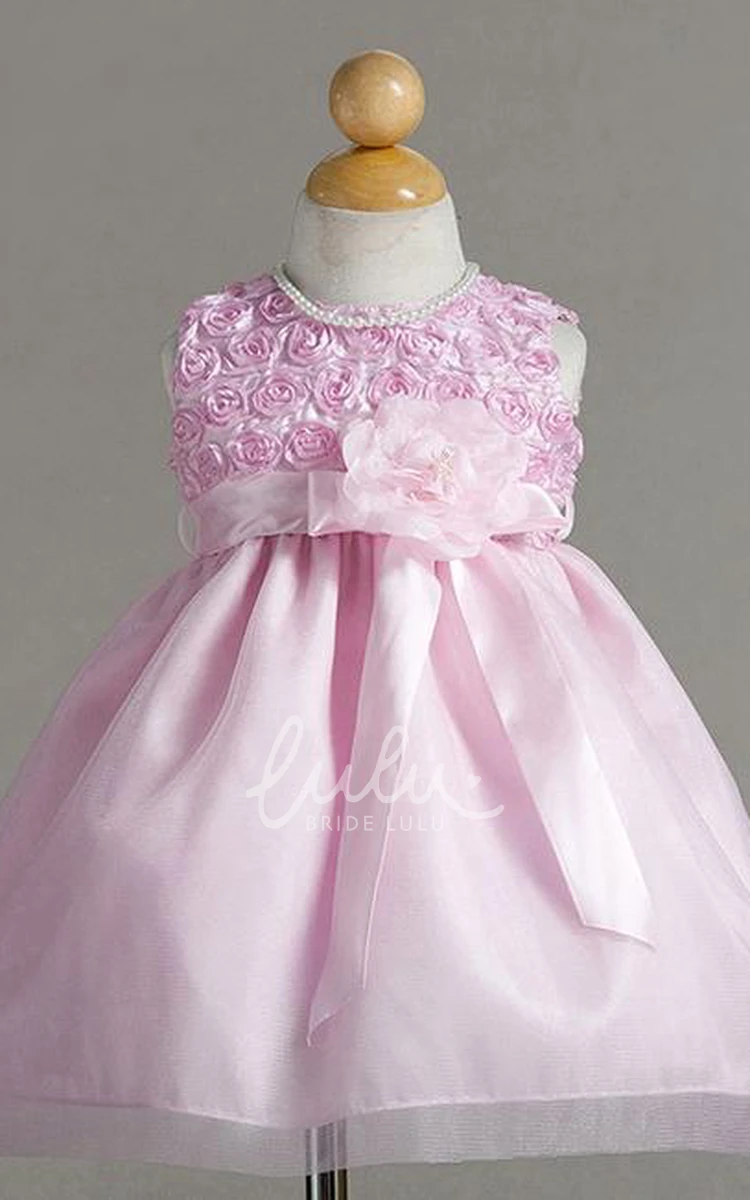 Floral Tulle Tea-Length Flower Girl Dress Bridesmaid Dress