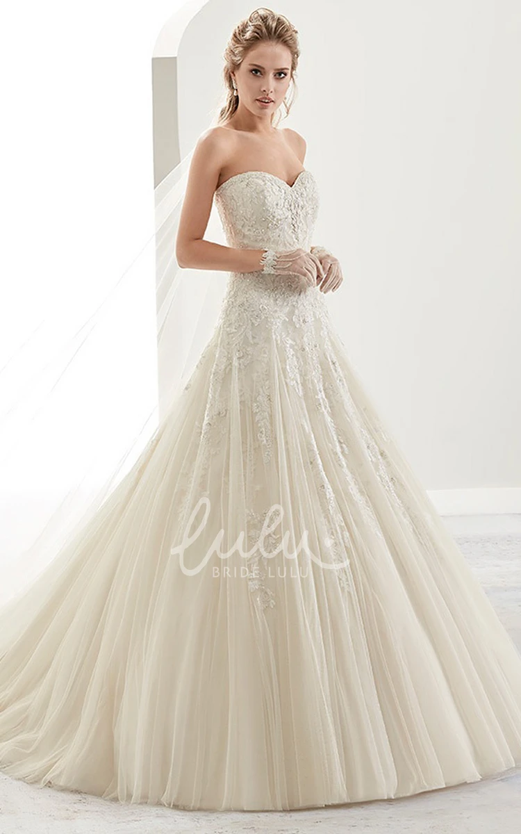 Beaded Sweetheart A-Line Bridal Dress with Brush-Train and Lace-Up Back