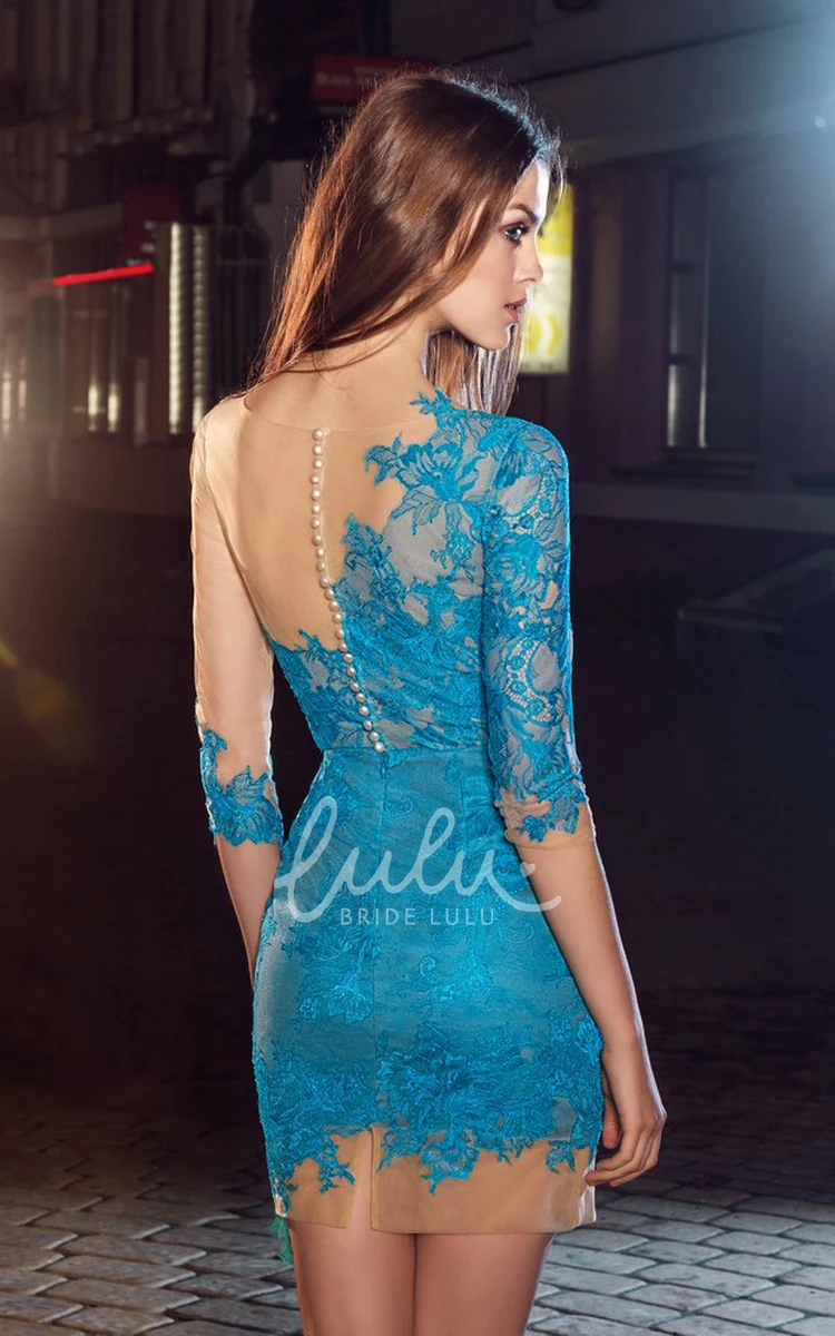 Lace Illusion Half Sleeve Pencil Mini Formal Dress with Appliques