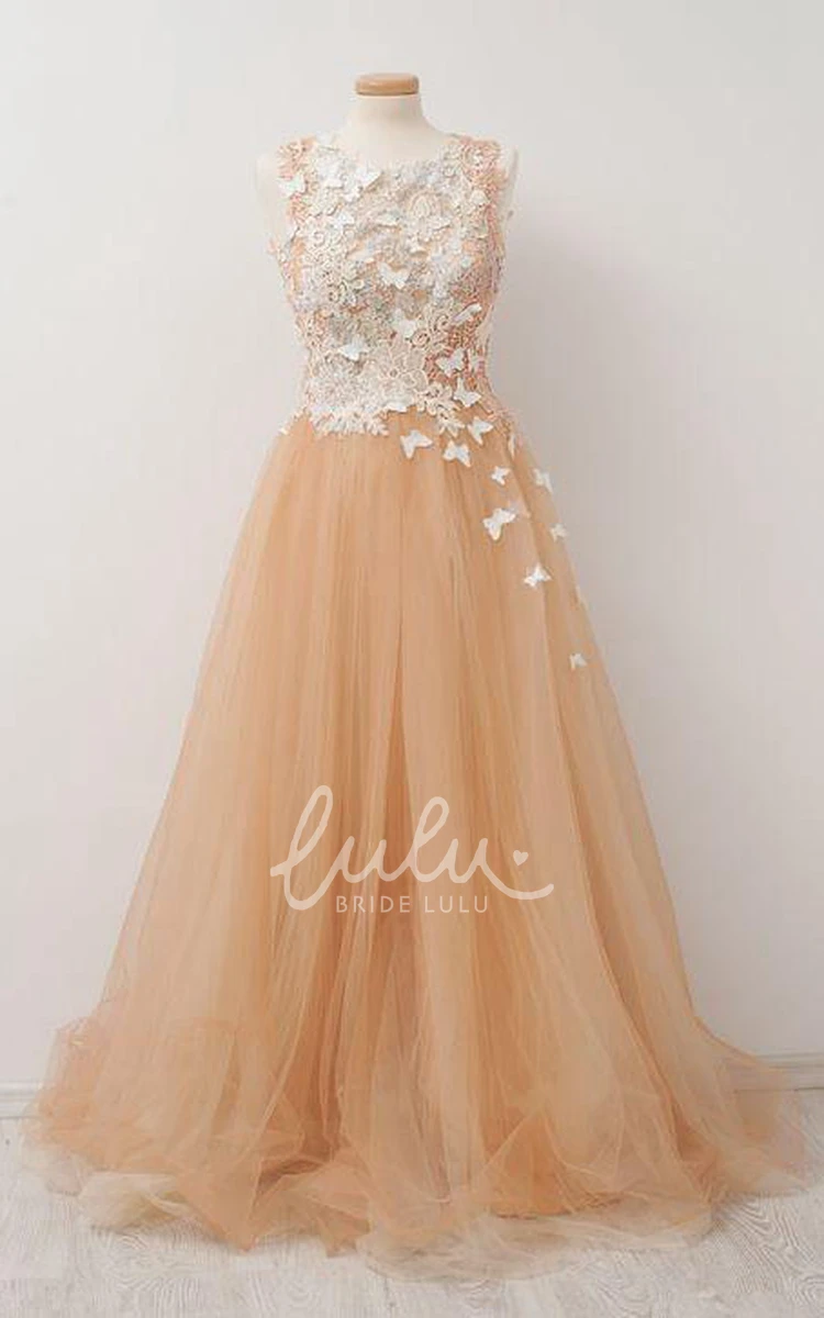 A-line Lace Applique Bridesmaid Dress with Long Pleated Skirt