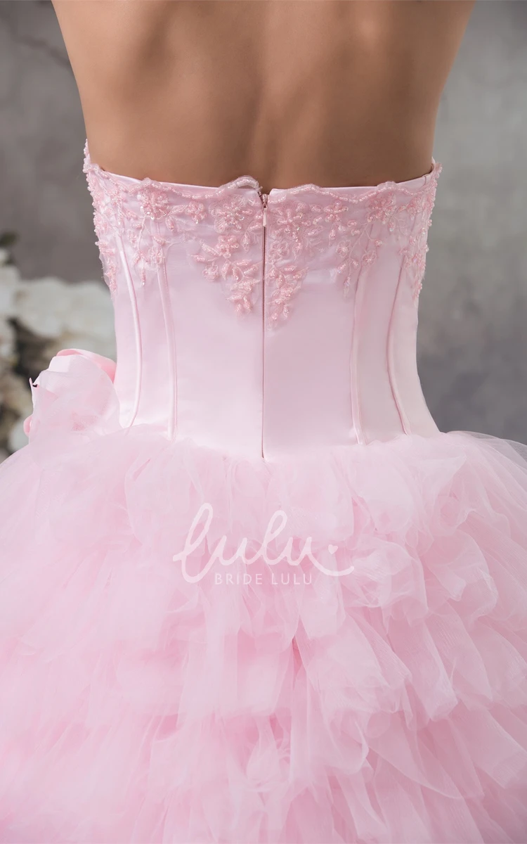 Ruffled Tulle Ball Gown Quinceanera Dress with Bolero Strapless Formal Dress