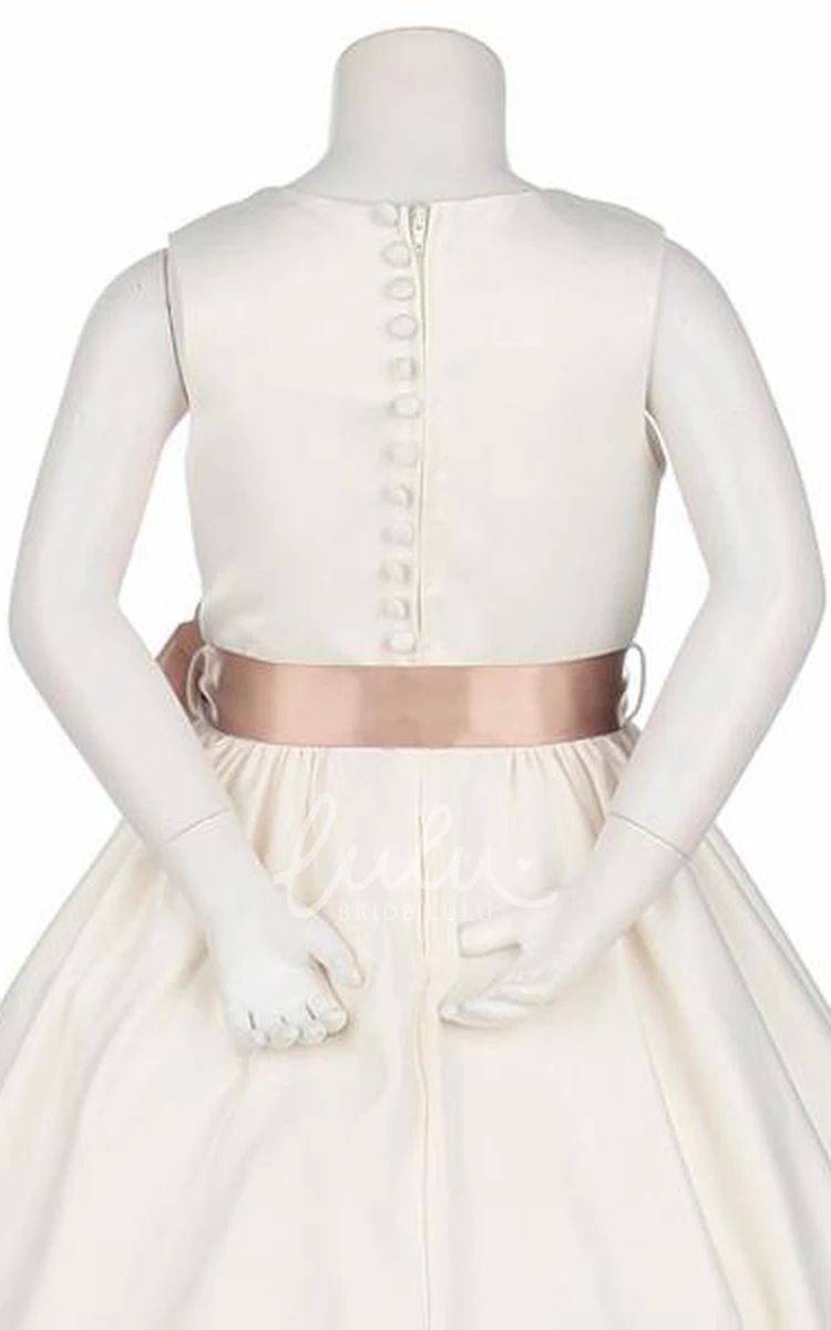 Satin Tiered Flower Girl Dress Ankle-Length with V-Neck Elegant Bridesmaid Dress