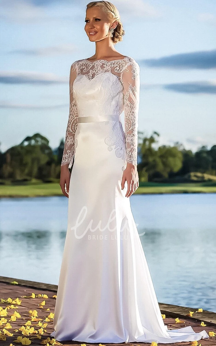 Lace Satin Wedding Dress with Illusion Sweetheart Neckline