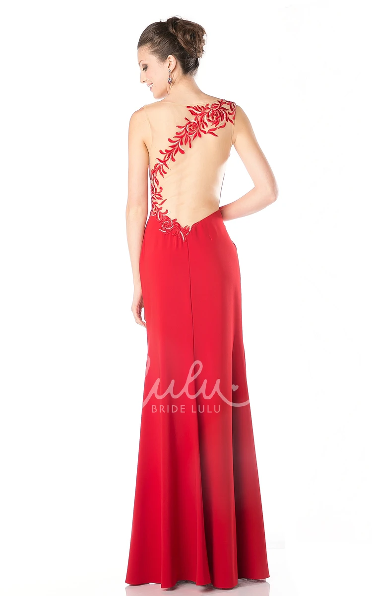 Ankle-Length Sheath Jersey Dress with Embroidery Sleeveless Formal Dress