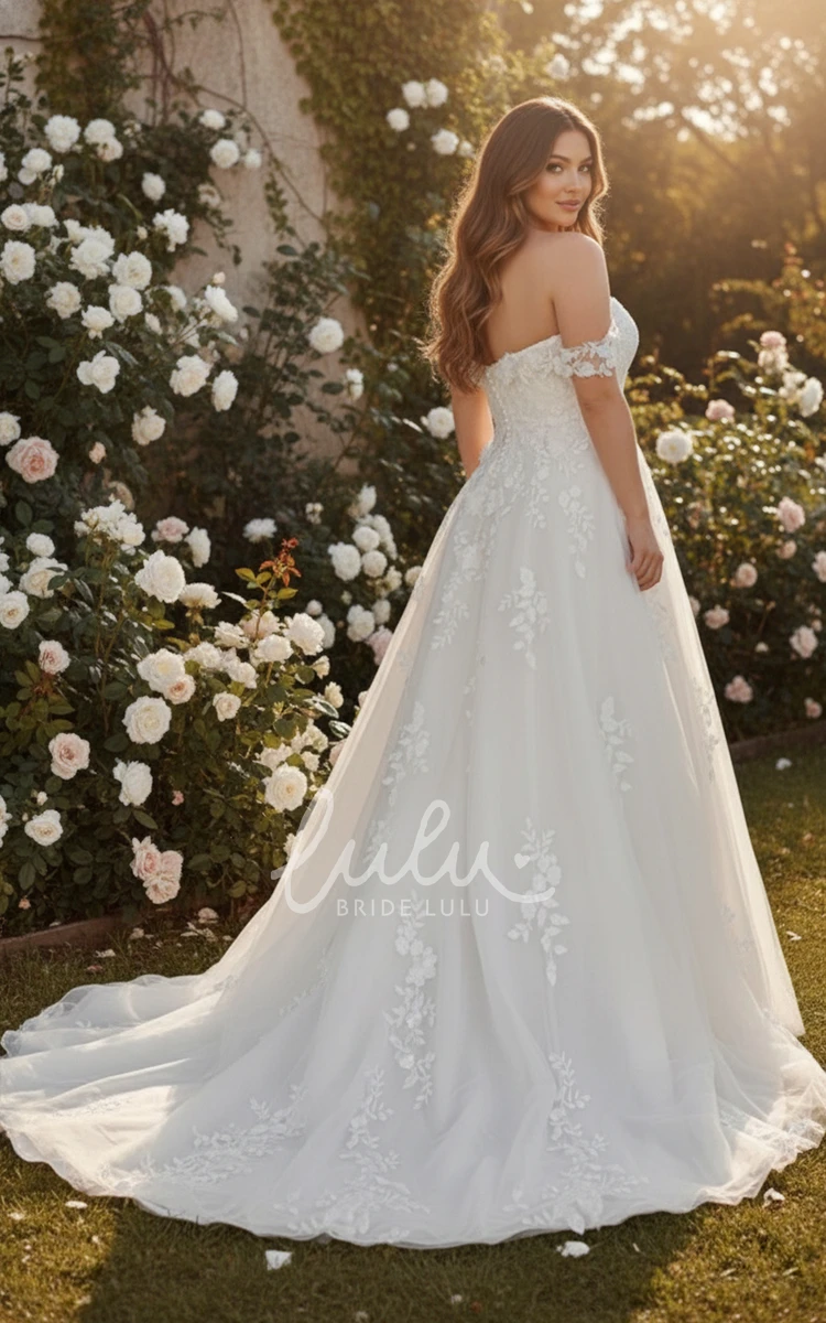 Elegant Plus-size Lace Wedding Dress with Strapless Neckline A-Line Bridal Gown