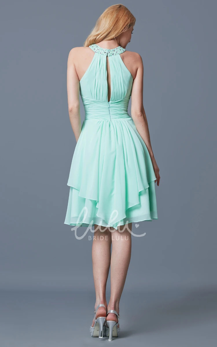 Elegant Sleeveless Chiffon Knee-Length Bridesmaid Dress with Keyhole Back