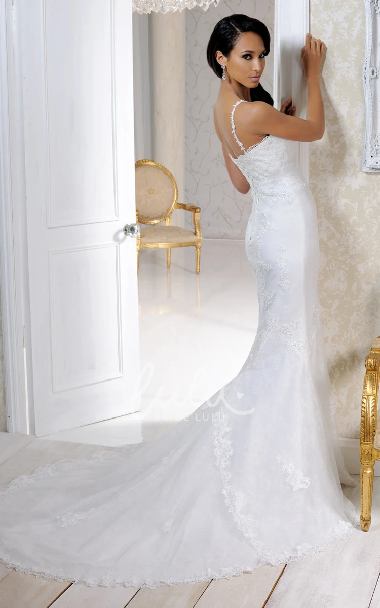 Satin&Tulle Appliqued Wedding Dress with Straps Floor-Length