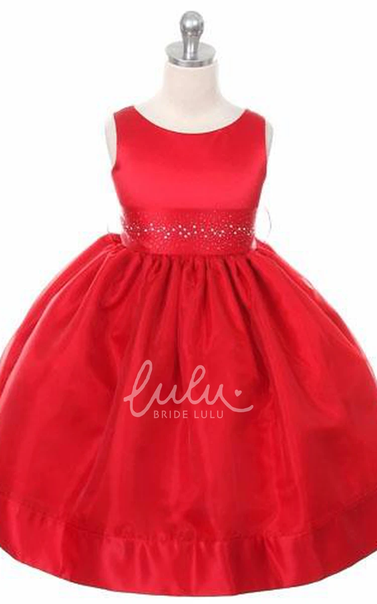 Sleeveless Organza & Satin Flower Girl Dress Beaded Tea-Length