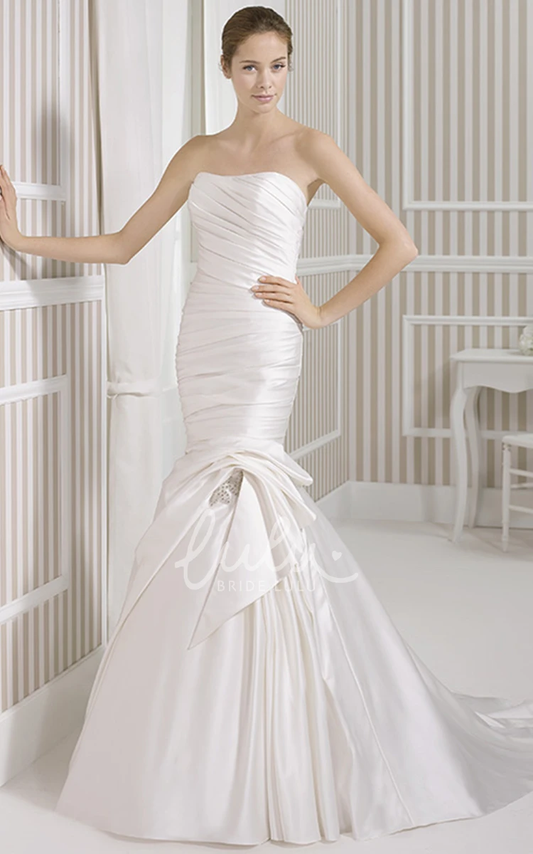 Sleeveless Trumpet Satin Wedding Dress with Draping and Corset Back