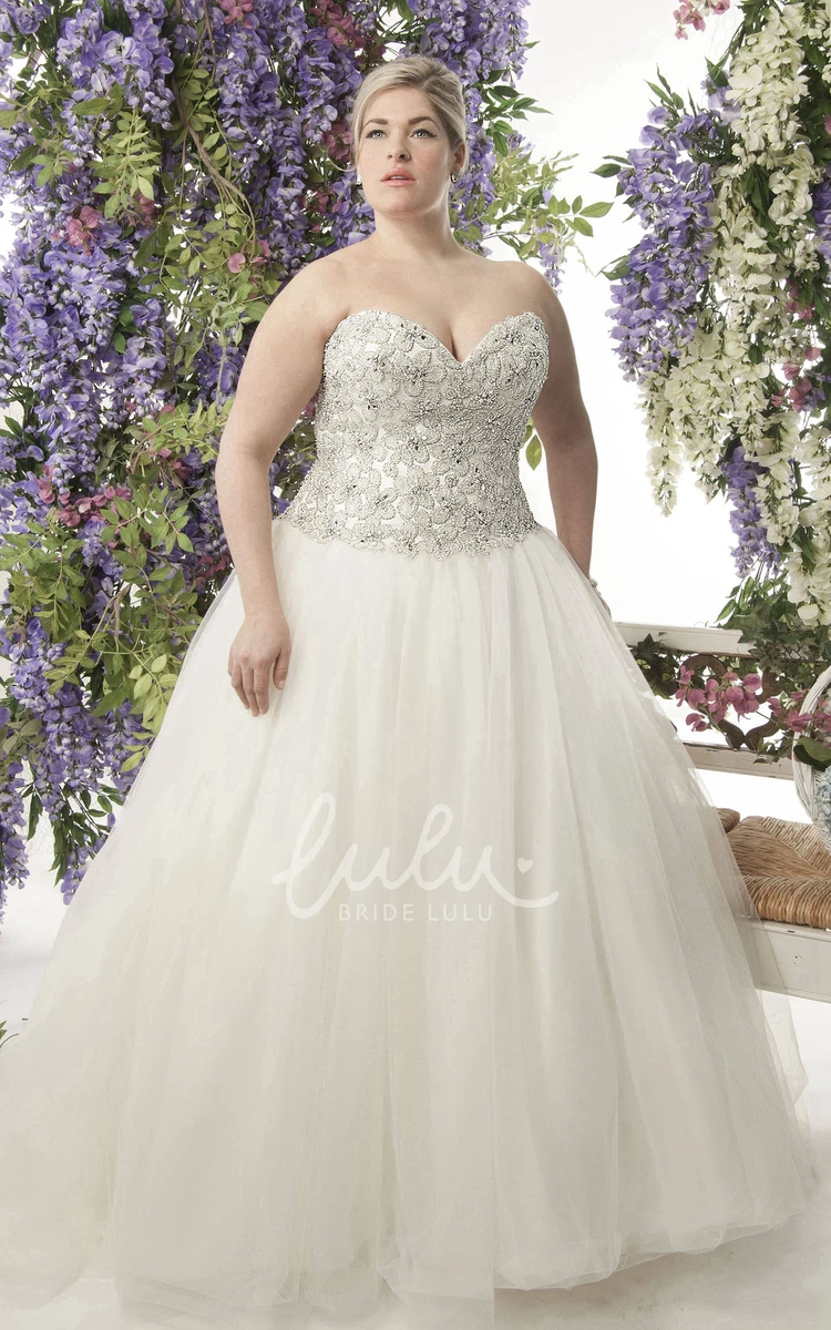 A-Line Tulle Ball Gown with Sweetheart Lace Top Wedding Dress