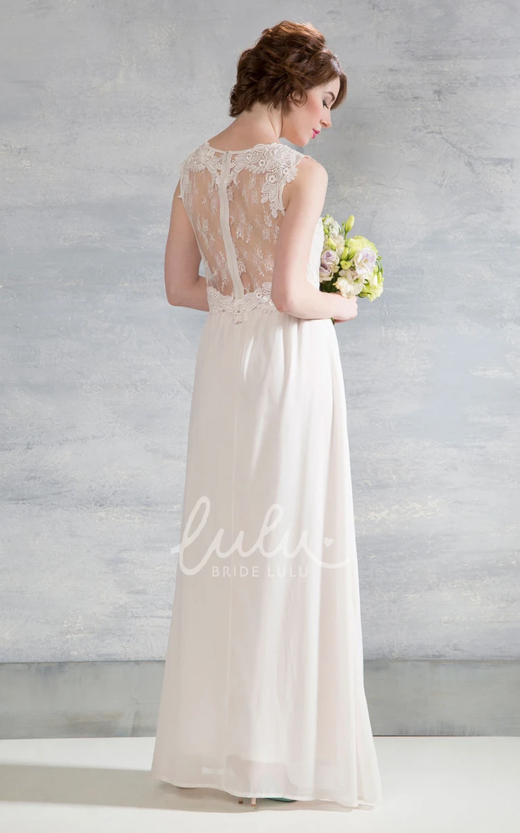 Sleeveless Chiffon Wedding Dress with Illusion Scoop Neckline