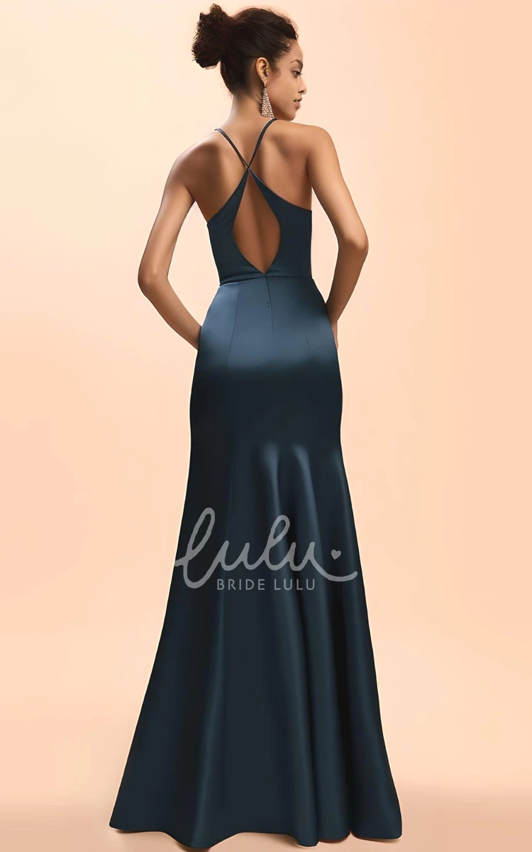 Satin Mermaid V-Neck Sleeveless Prom Dress with Front Split Sexy & Simple Prom Dress