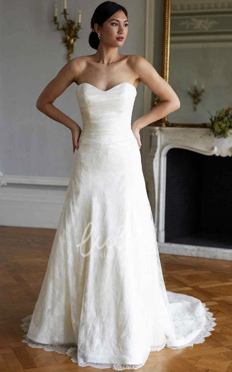 Strapless A-Line Lace Wedding Dress with Ruching Classic Bridal Gown