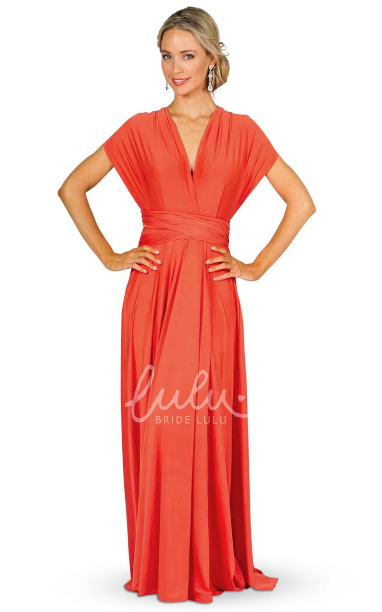 V-Neck Sleeveless Convertible Bridesmaid Dress Maxi Chiffon with Ruching