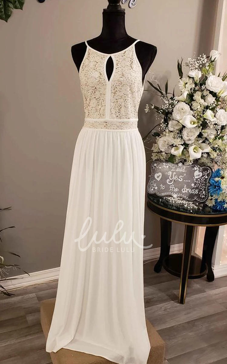 Elegant Chiffon A-Line Prom Dress with Bateau Neckline and Open Back Beach Formal Dress