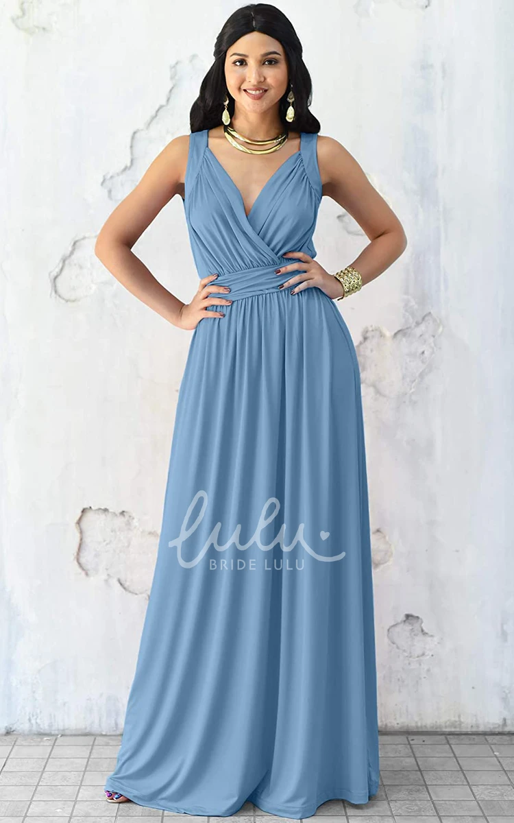 Sleeveless V-neck Chiffon A-line Bridesmaid Dress with Ruching Sexy