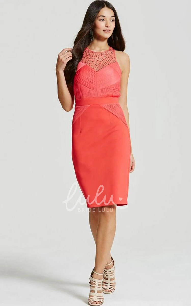 Knee-Length Chiffon Bridesmaid Dress with Ruched Scoop Neck and Sleeveless Design