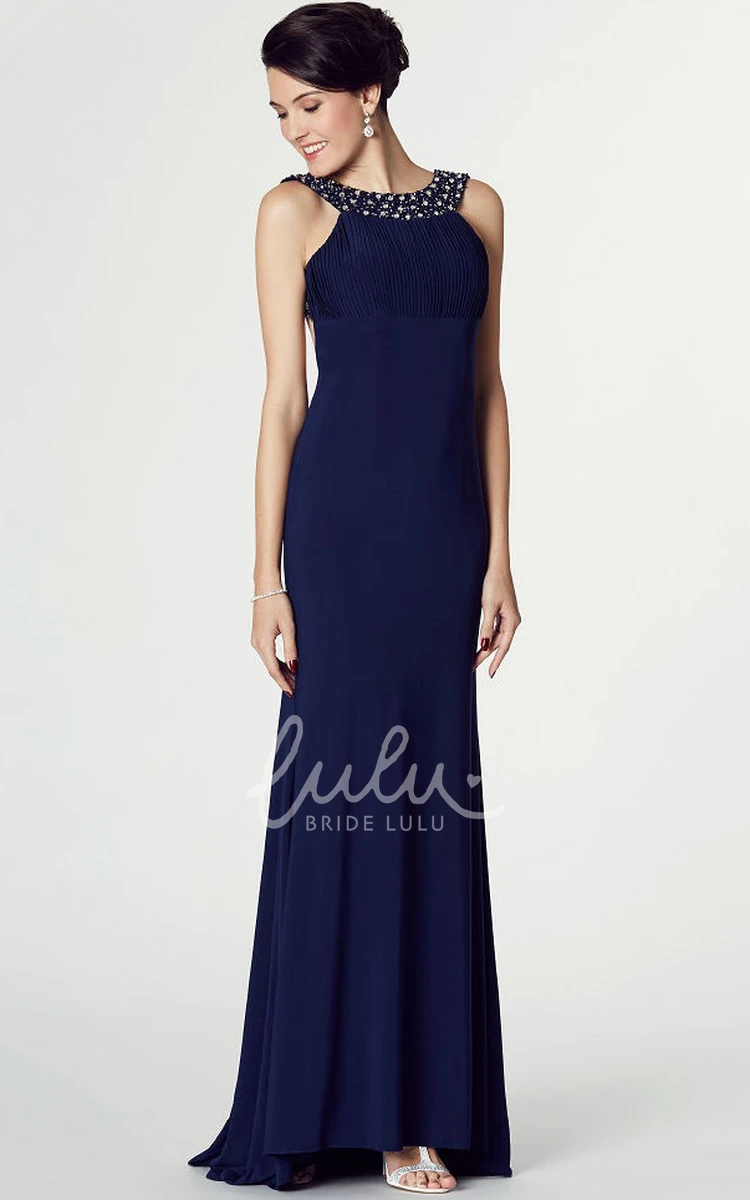 Sleeveless High-Low Sheath Jersey Prom Dress with Beads