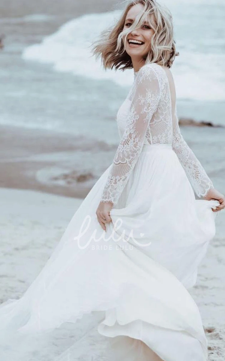 Bohemian Tulle A-line Wedding Dress with Split Front Lace Bateau Floor-length