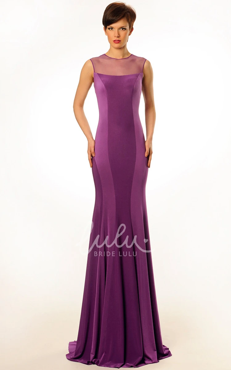 Jewel Pleated Sleeveless Prom Dress with Sweep Train Maxi Jersey Material