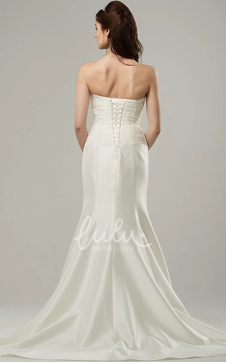 Satin Sweetheart Wedding Dress with Side Draping Corset Back and Sweep Train