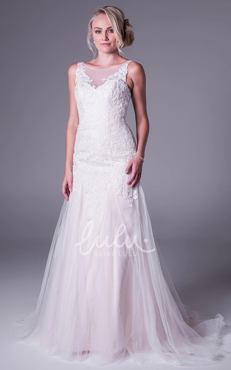 Sleeveless A-Line Tulle Wedding Dress with Scoop Neck and Appliques