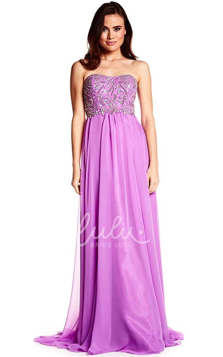 Beaded Chiffon Prom Dress with Brush Train Strapless Halter