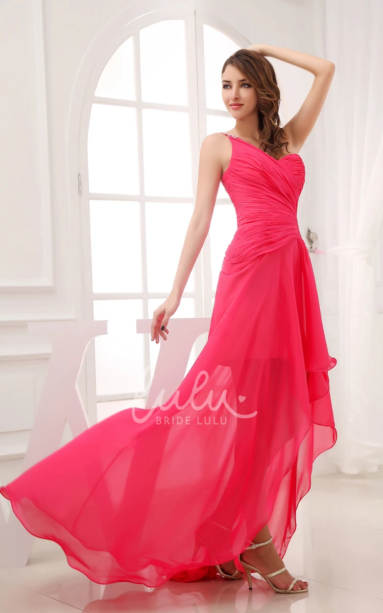 One-Shoulder Ruched High-Low Prom Dress with Keyhole Prom Dress Unique Elegant