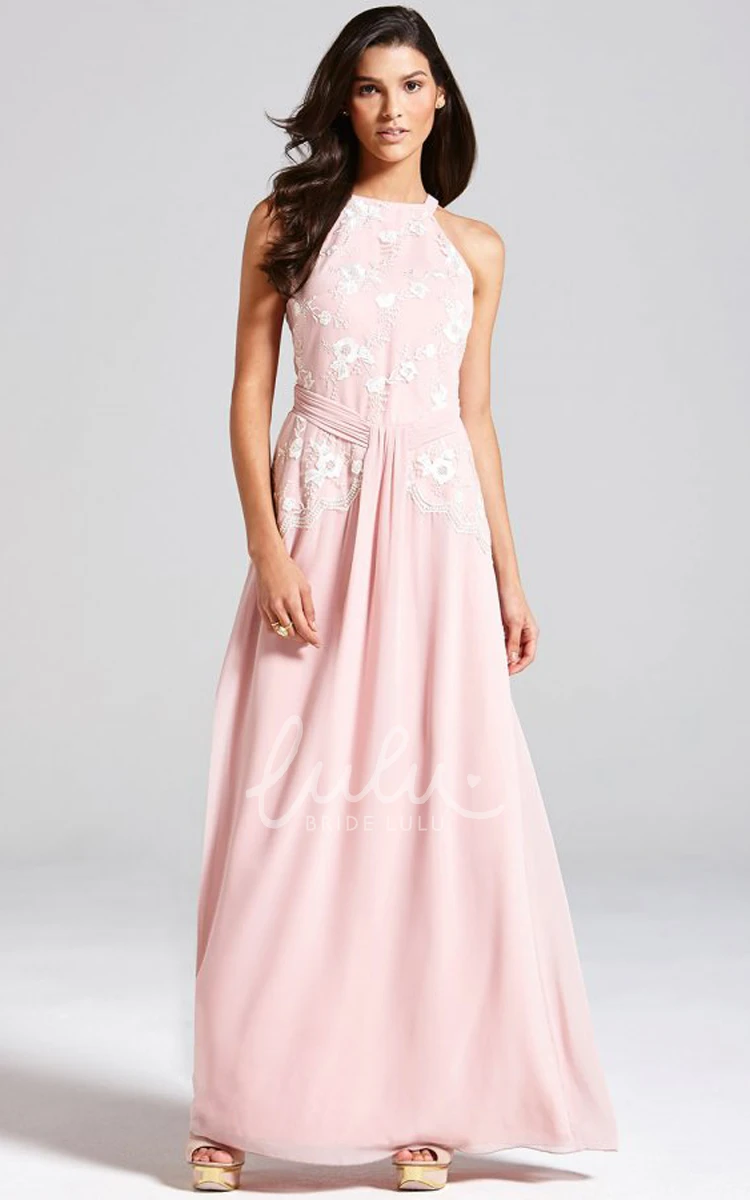 Lace Detail A-Line Bridesmaid Dress with High-Neck 2024