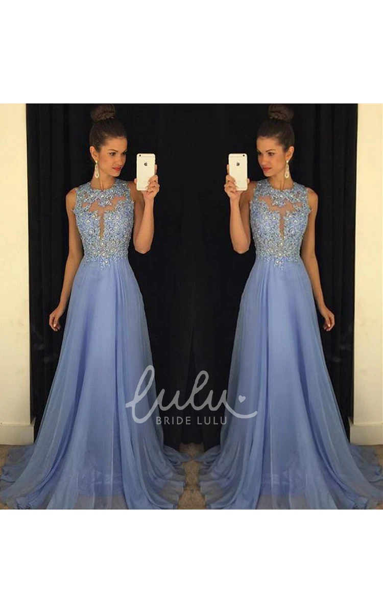 Lace Appliques Sleeveless Party Gown Chiffon Long Beautiful Women