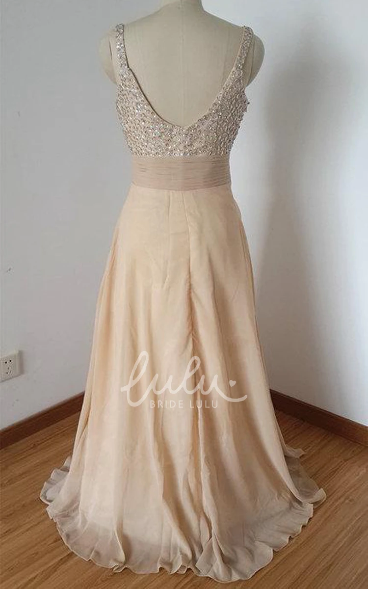 Backless Chiffon Dress with Beading Straps for Women's Formal Events