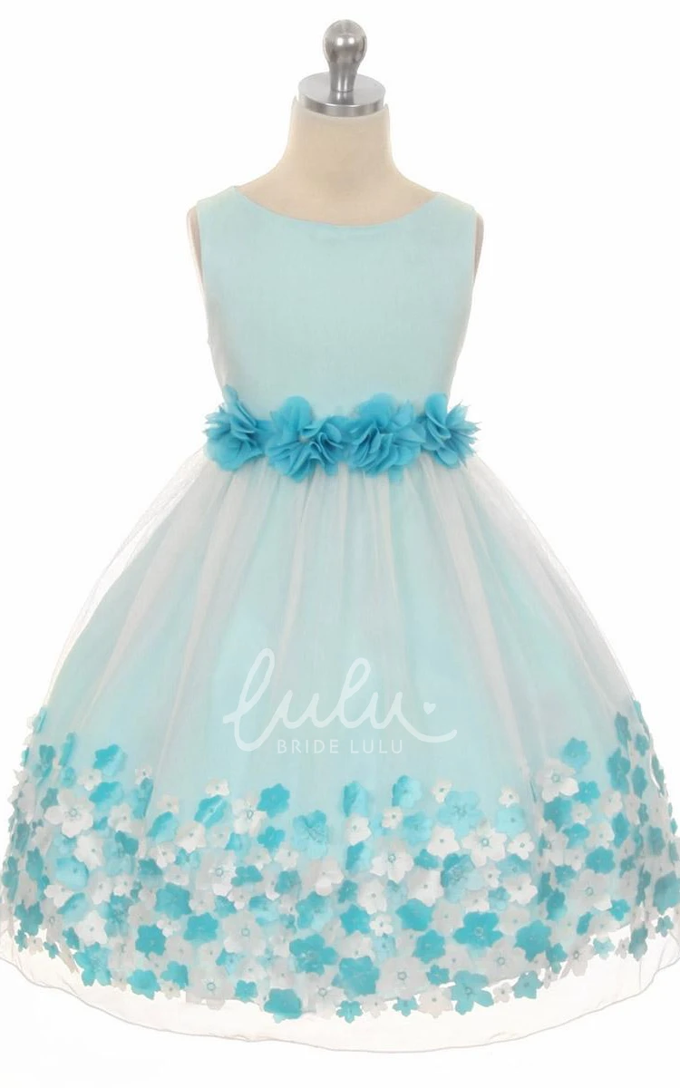 Tiered Chiffon and Satin Tea-Length Flower Girl Dress