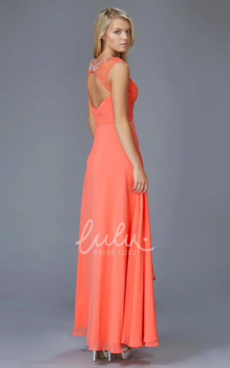 Long Chiffon Queen Anne Dress with Keyhole Beading and Draping Formal Dress