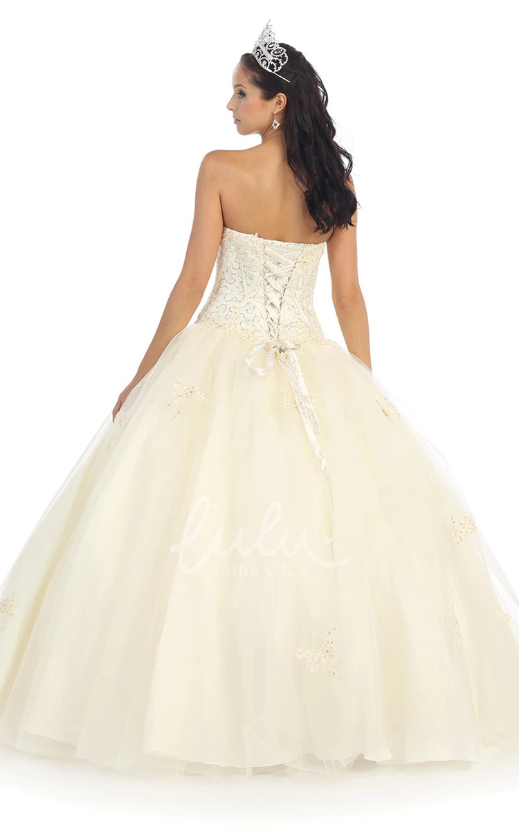 Appliqued Sleeveless Sweetheart Ball Gown Dress with Sequins