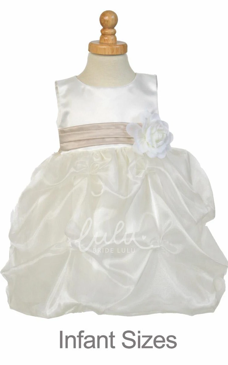 Organza & Satin Tea-Length Flower Girl Dress with Ruched Design