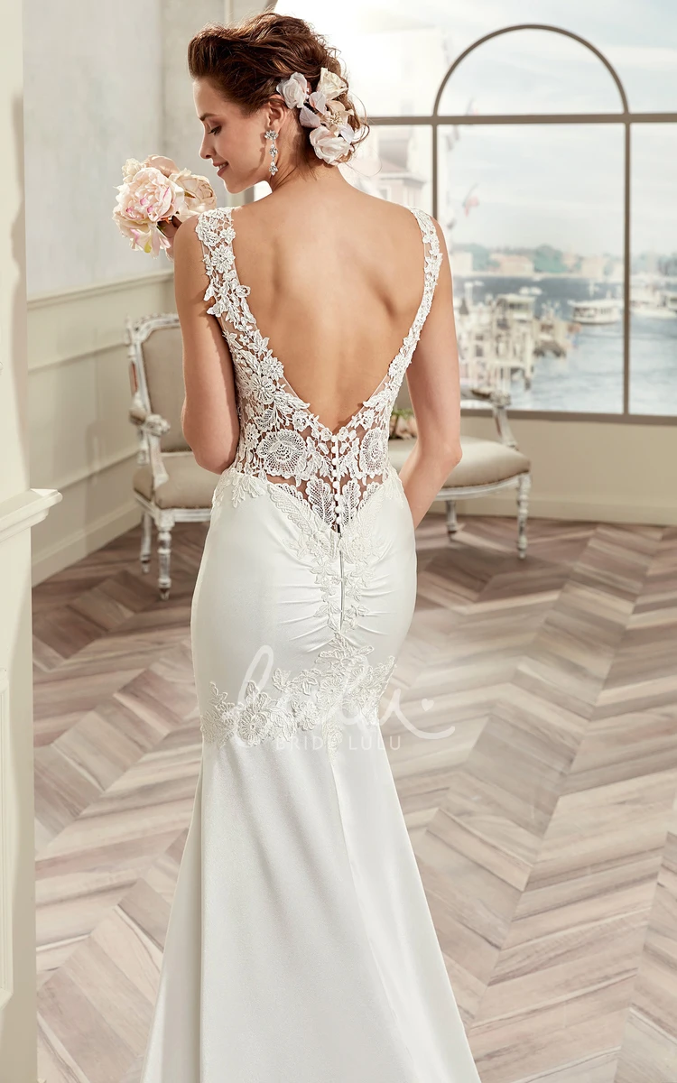 Lace Applique Illusion Waist Sheath Wedding Dress