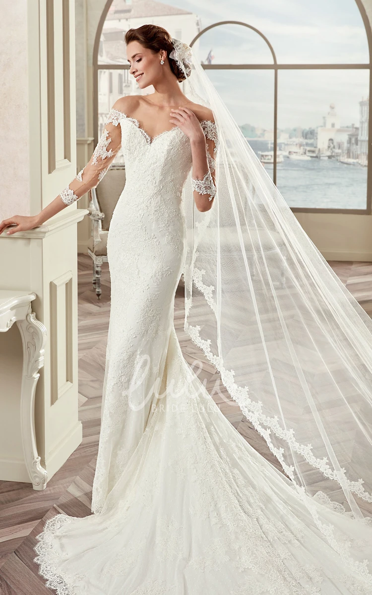 Long Sleeve Sheath Bridal Gown with Sweetheart Neckline and Detachable Train