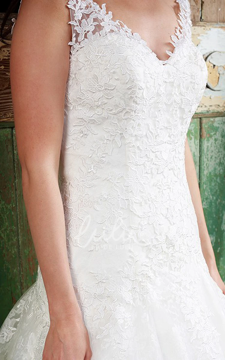 Appliqued Lace Sleeveless Wedding Dress with V-Neck and Floor-Length