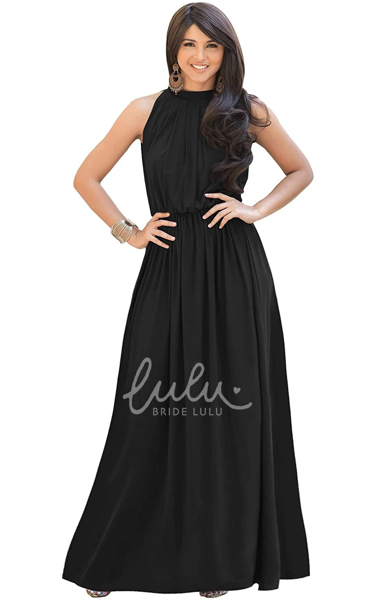 Sexy A Line Chiffon Halter High Neck Dress with Ruching Prom Dress