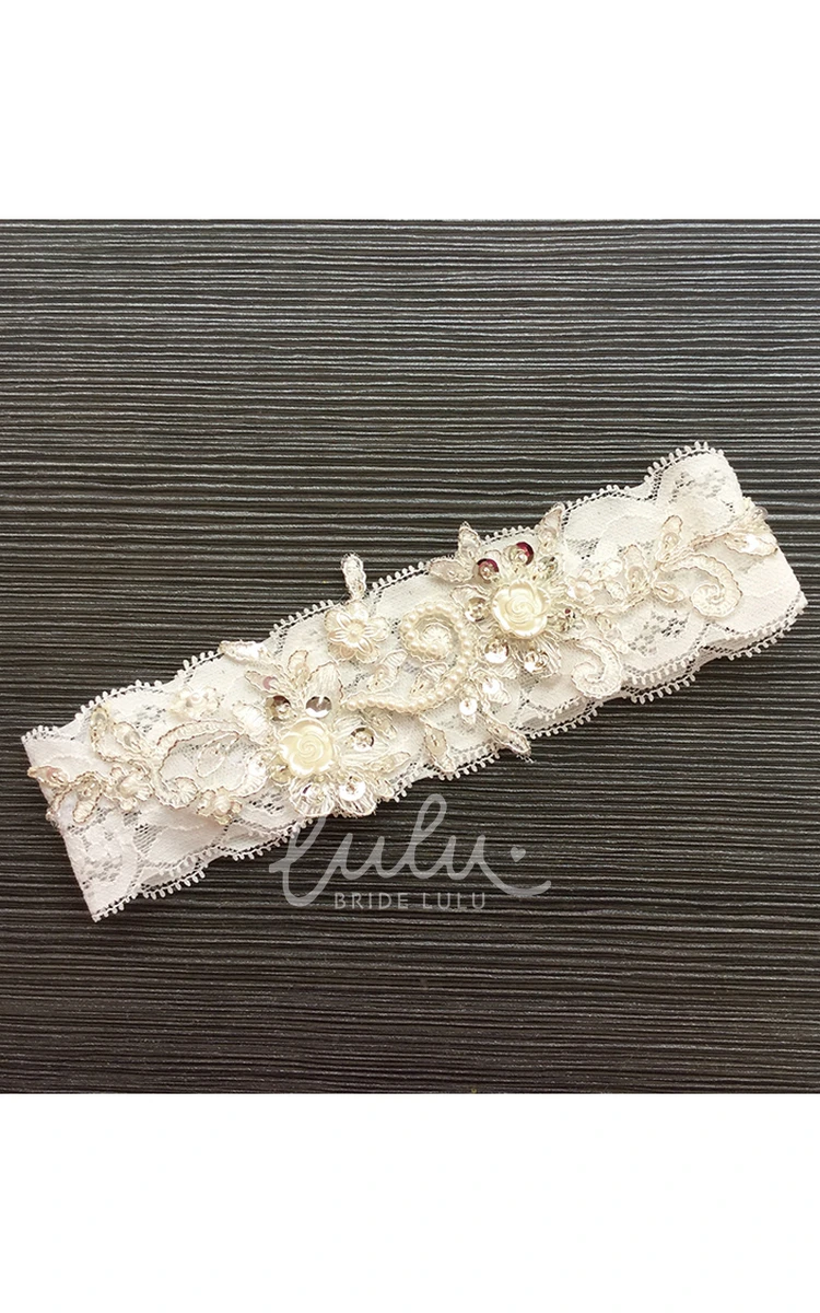 Stretch Beaded Pearl Lace Applique Sexy Wedding Garter 16-23inch