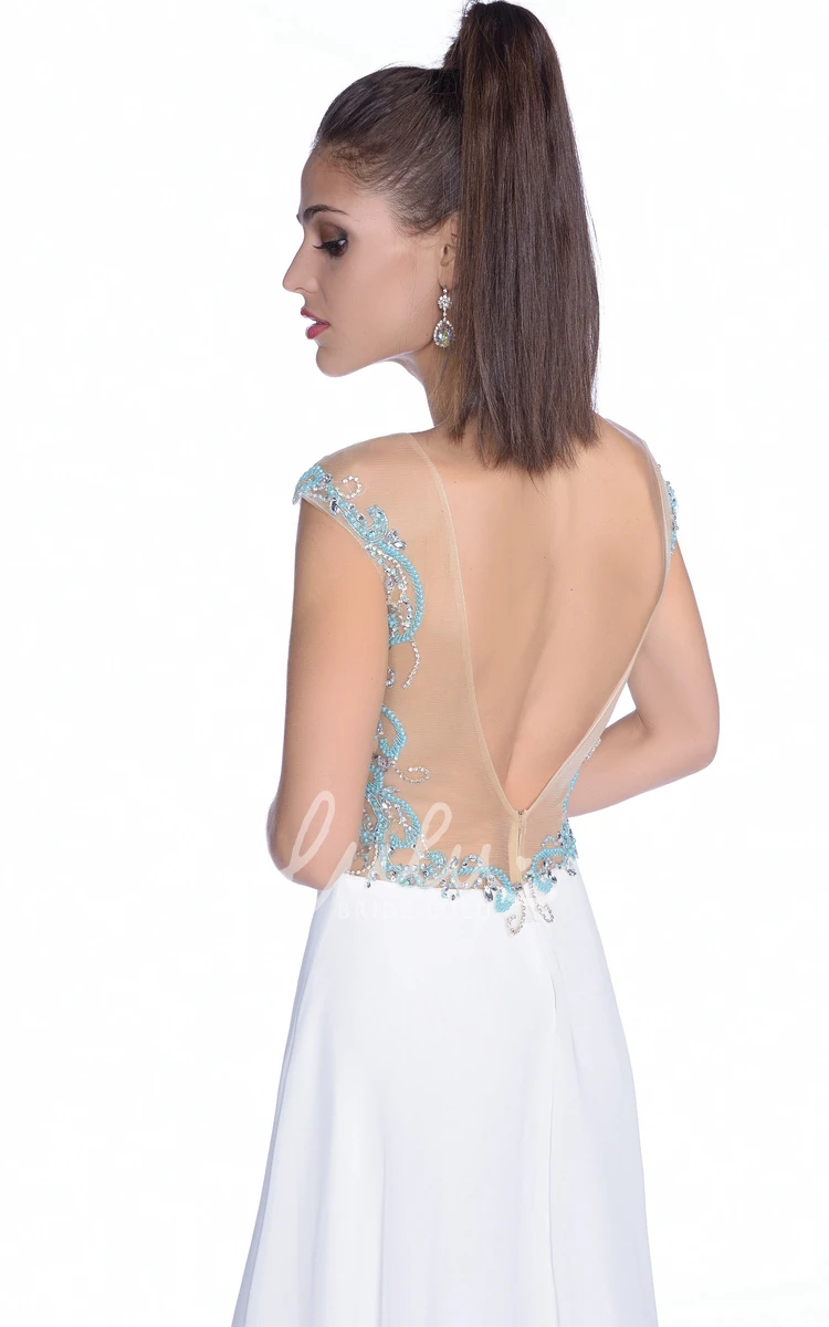 Jeweled Chiffon Sleeveless Formal Dress with Deep V-Back