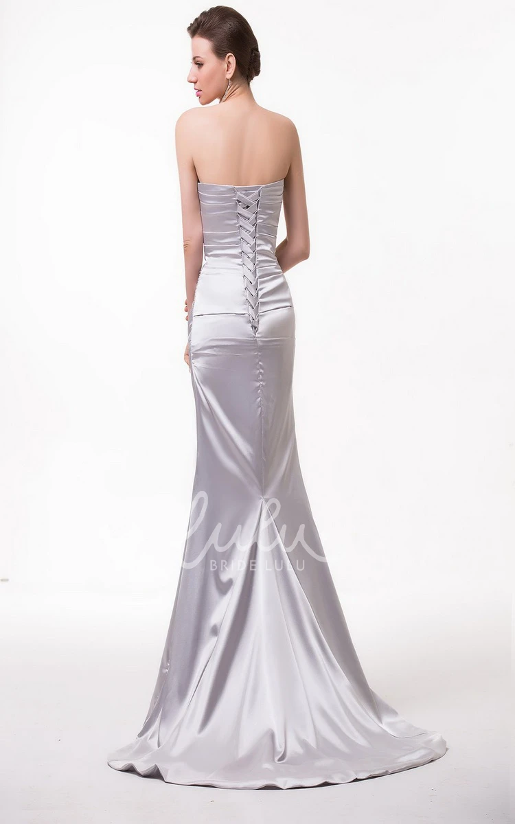 Satin Asymmetrical Ruched Bridesmaid Dress with Beading