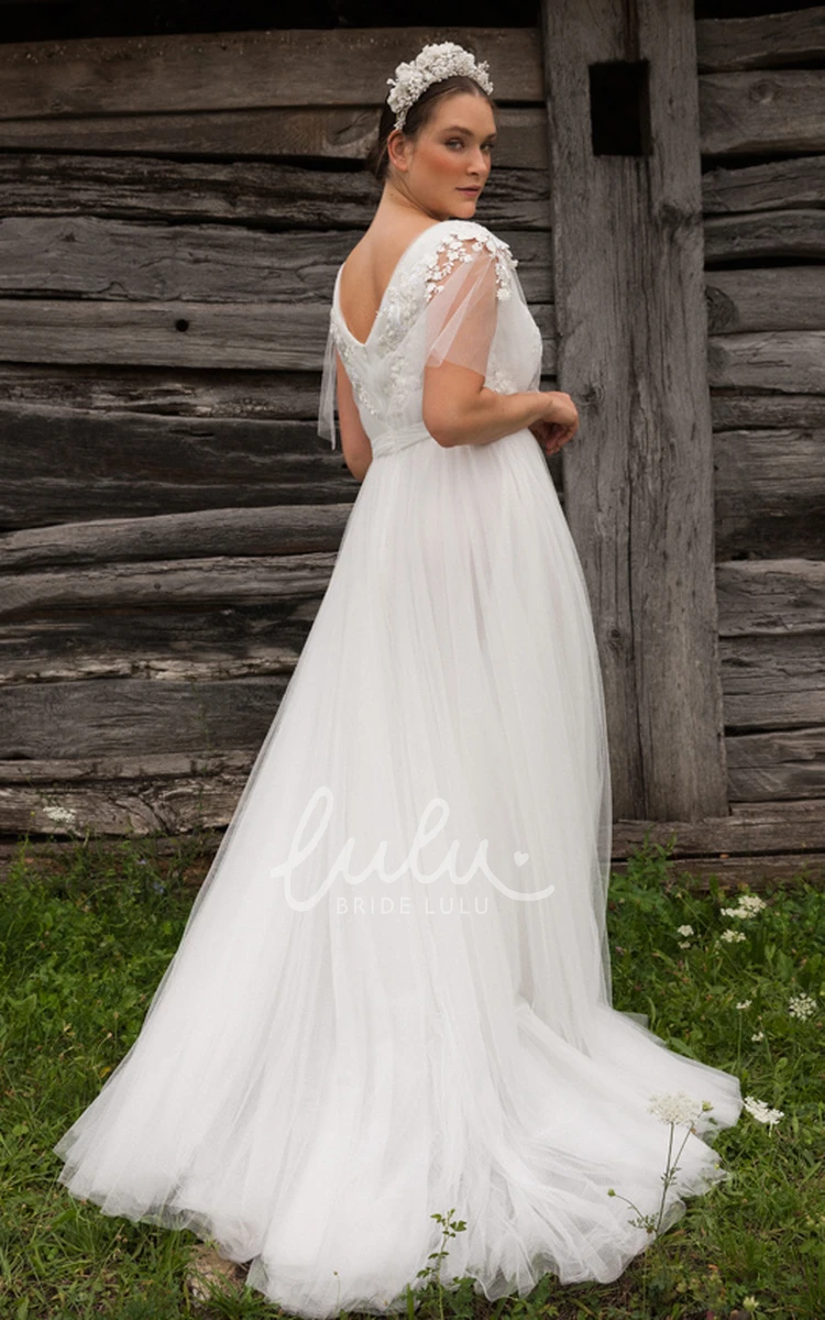 Tulle Half Sleeve V-Neck A-Line Wedding Dress Elegant & Timeless