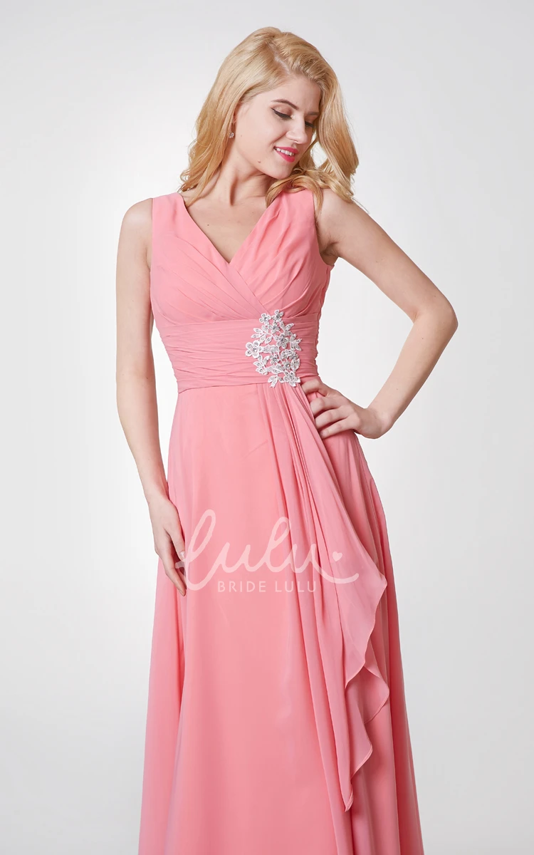 Empire V-neck Chiffon Bridesmaid Dress with Sexy Back Detail