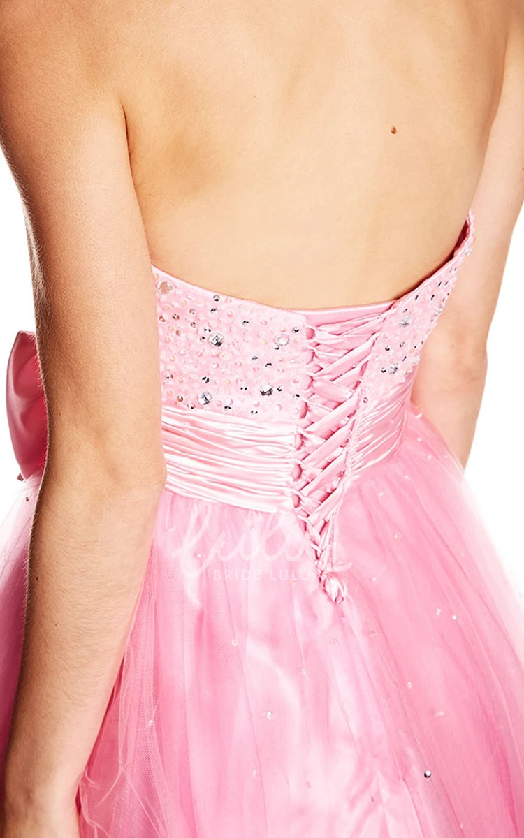 Sequined A-Line Sweetheart Prom Dress Sleeveless Floor-Length Tulle & Satin Bow Elegant