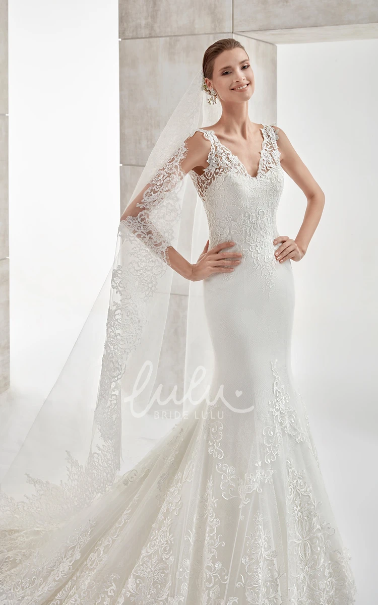 Mermaid Sheath Wedding Dress with Sweetheart Neckline Illusion Lace Panel and Brush Train Chic Bridal Gown